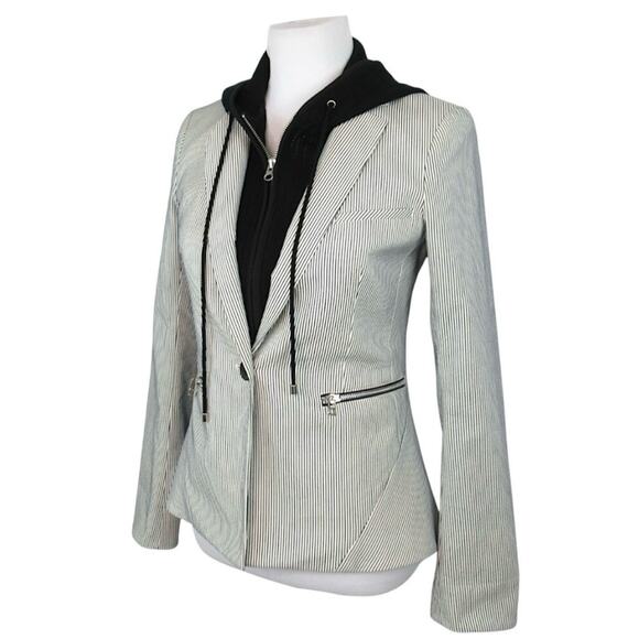 VERONICA BEARD Railroad Striped Blazer Removable Knit Hoodie Dickey Women Size 4 - Picture 4 of 14